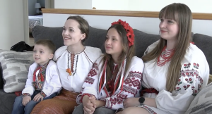 ukrainian families in Vyshyvanka shirts